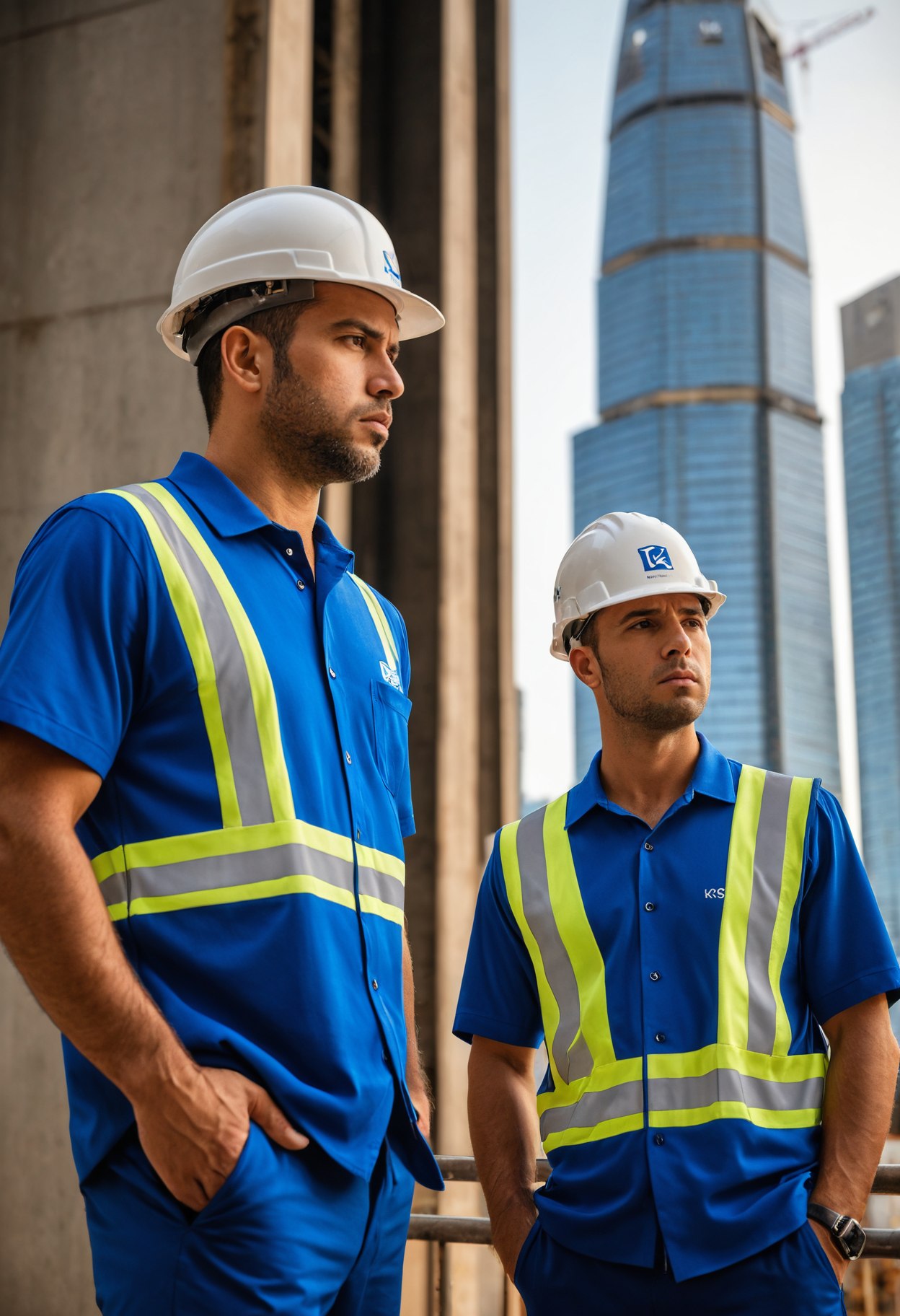 Equipe técnica da Salomão Elevadores uniformizada em obra